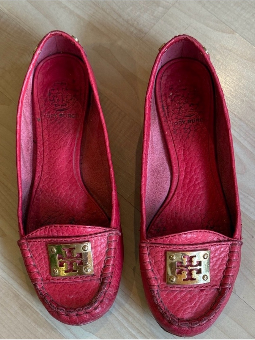Tory Burch Red Leather Logo Moccasins
